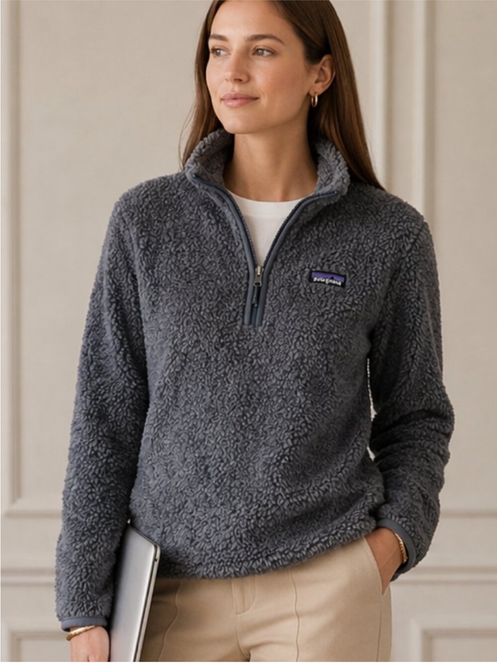 Patagonia Los Gatos 1/4 Zip Pullover XS Charcoal Gray Sherpa Fleece Sweater